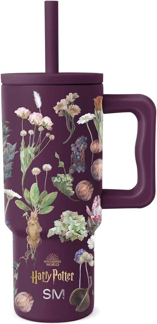 Simple Modern Disney Trek Kids - Vaso de acero inoxidable para niños y niñas, con asa y tapa con pajilla de silicona, resistente a derrames y fugas, reutilizable, Minnie Mouse en terrazo, 24 onzas