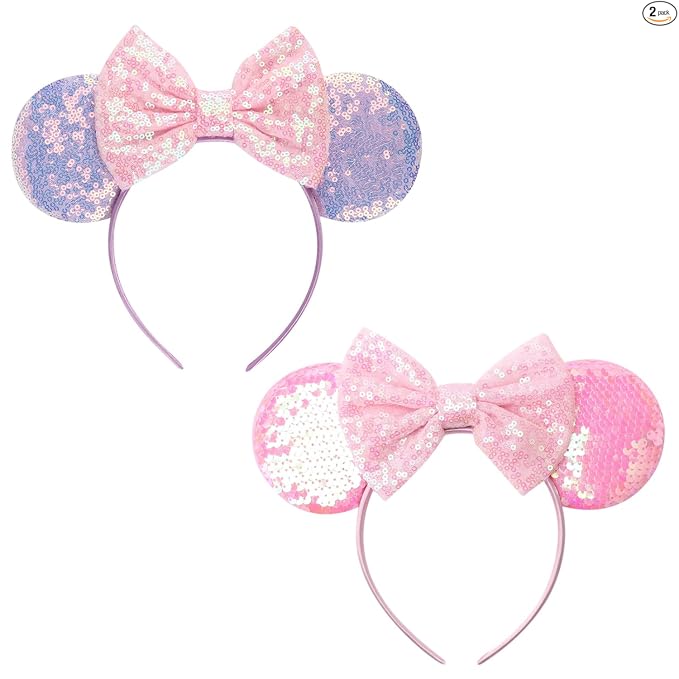 DRESHOW - Diademas con orejas de ratón para mujeres, cintas de pelo de perlas, lazos para la cabeza, cintas de terciopelo, disfraz de cosplay de Navidad, disfraz de princesa, decoración para fiestas