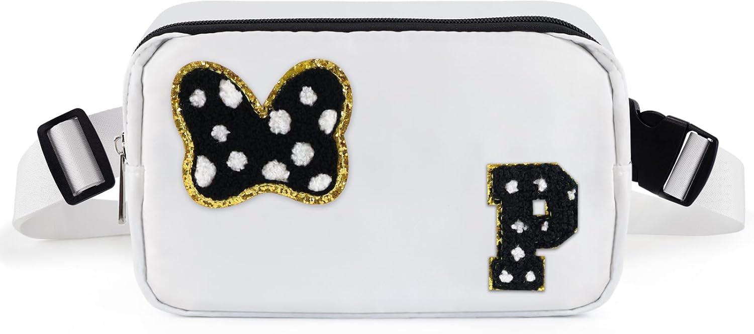 Riñonera con Lazo de Letra Inicial de Chenilla, Bolsa Cruzada Impermeable para Parque, Regalos de Navidad y Cumpleaños para Niñas Adolescentes, Hijas, Mujeres, Niños, Adultos, Linda Bolsa de Cinturón