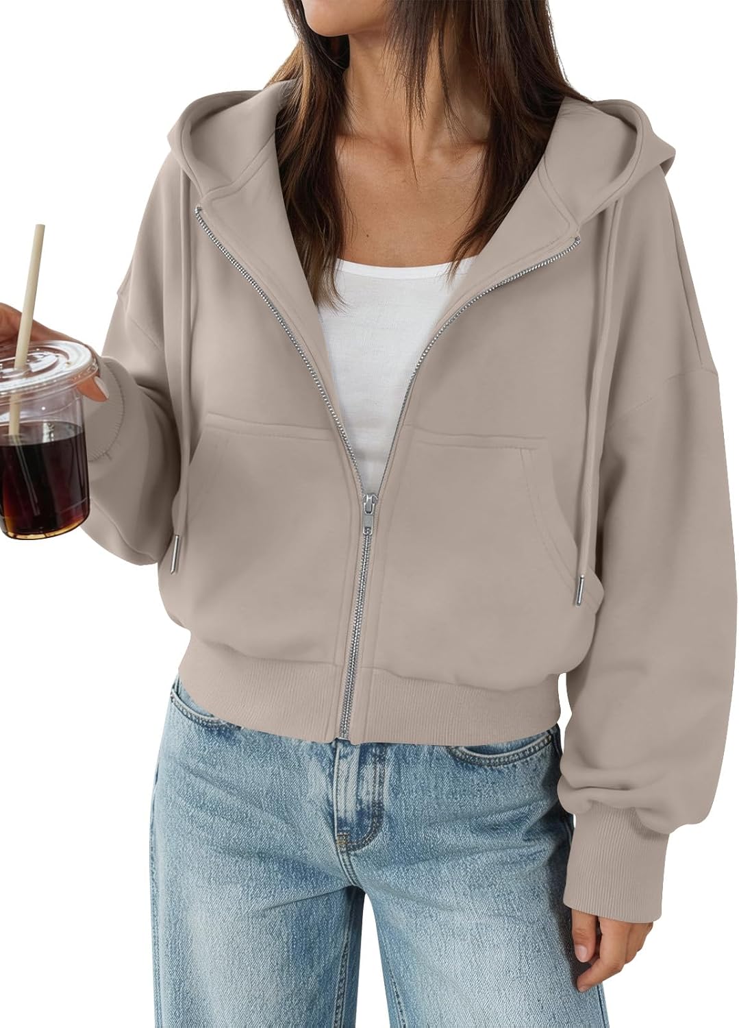 Trendy Queen - Sudaderas de vellón para mujer, con capucha y cremallera, modernas, para otoño, adolescentes y niñas