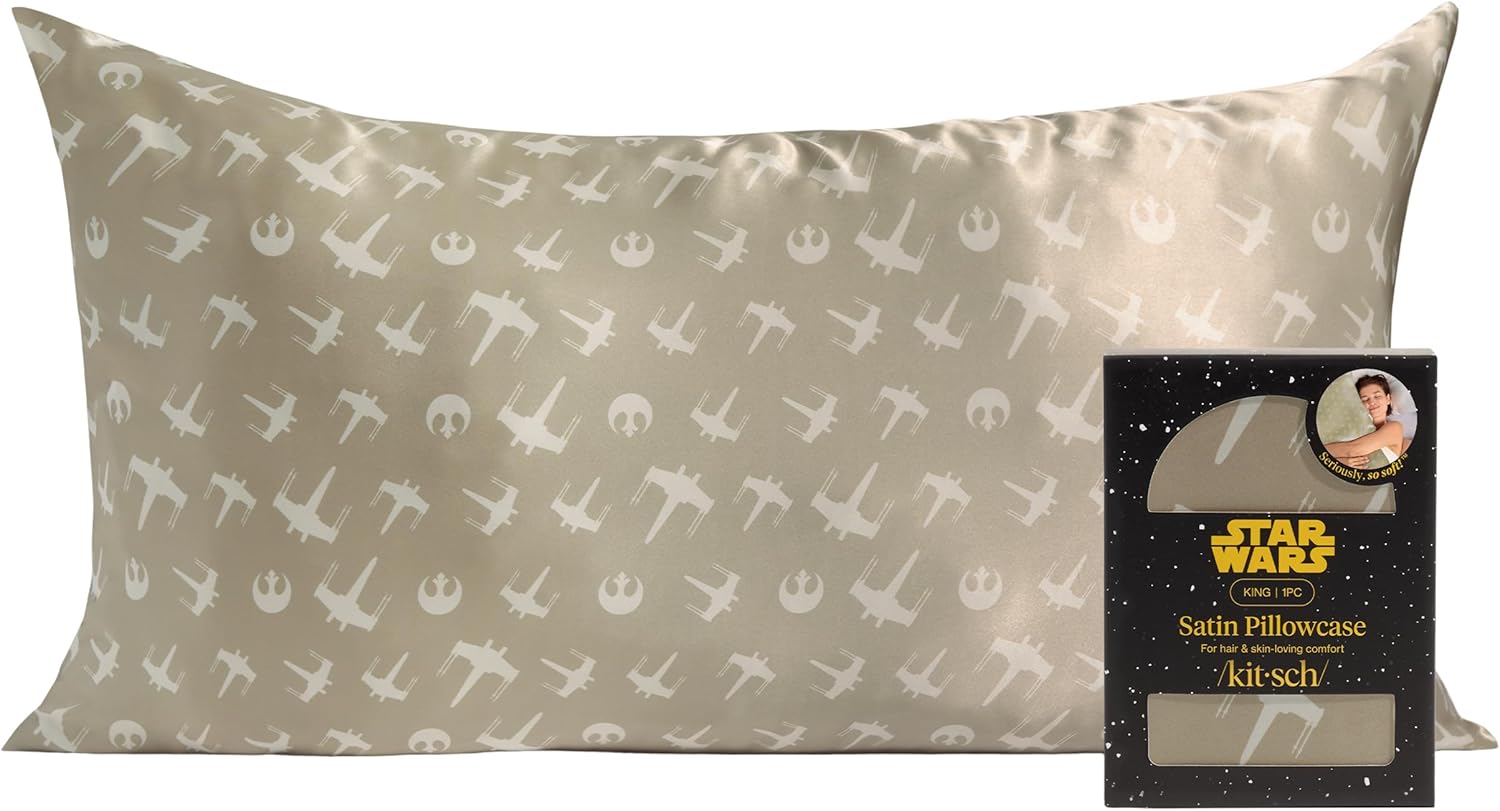 Kitsch x Star Wars Rebel Alliance - Funda de almohada de satén con cremallera para cabello y piel, más suave que las fundas de almohada de seda, funda de almohada de satén refrescante, fundas de almohada sin arrugas, tamaño estándar, 19 x 26 pulgadas