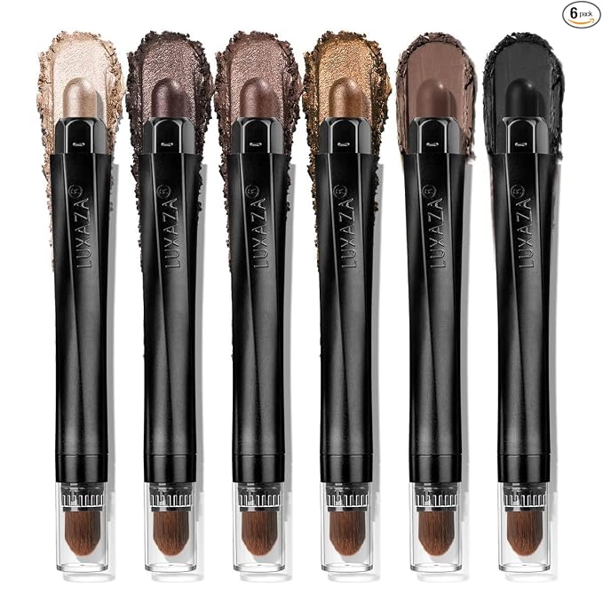 LUXAZA PRO Neutral Eyeshadow Stick Makeup 6PCS Set, Brown Nude Metallic Shimmer Matte Cream Eye Shadow Palette Eyeliner Brightener Pencil Crayon, Party Makeup - BROWN CANYON