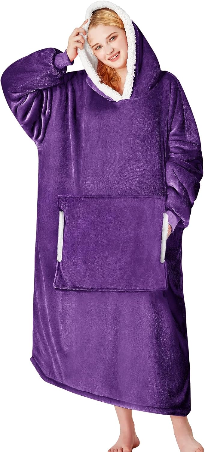 yescool - Cobija con capucha, sudadera de franela de forro polar sherpa para adultos, mujeres y hombres, talla única
