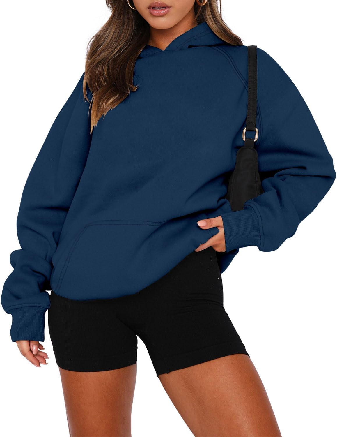 onlypuff Sudadera de manga larga con capucha para mujer, con bolsillo de canguro, suéter básico de forro polar