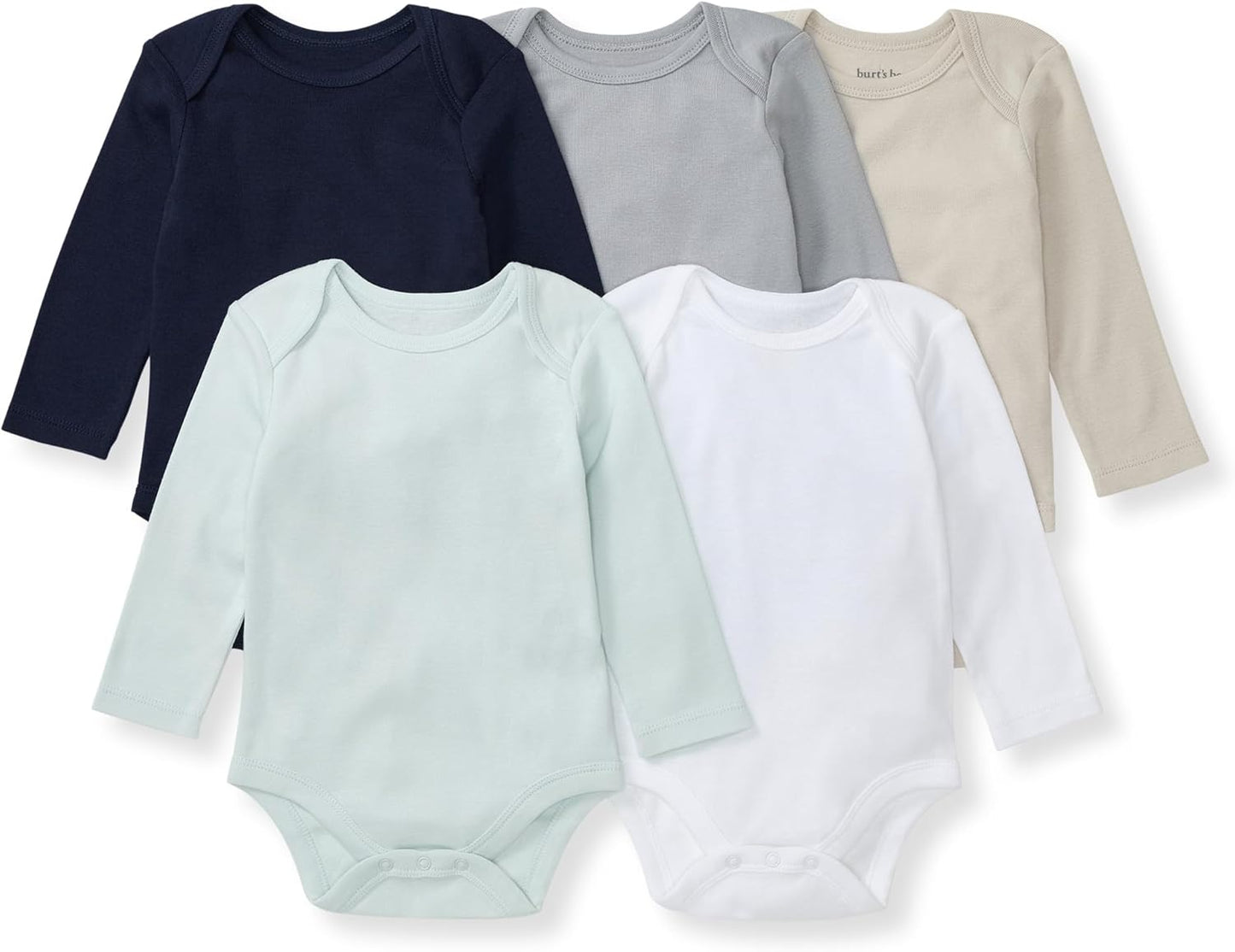 Burt's Bees Baby Body unisex, ropa de dormir orgánica de manga corta, paquete de 5 | Essential baby bodysuit pack featuring an easy-on and off lap-shoulder neck design for stress-free daily outfitting