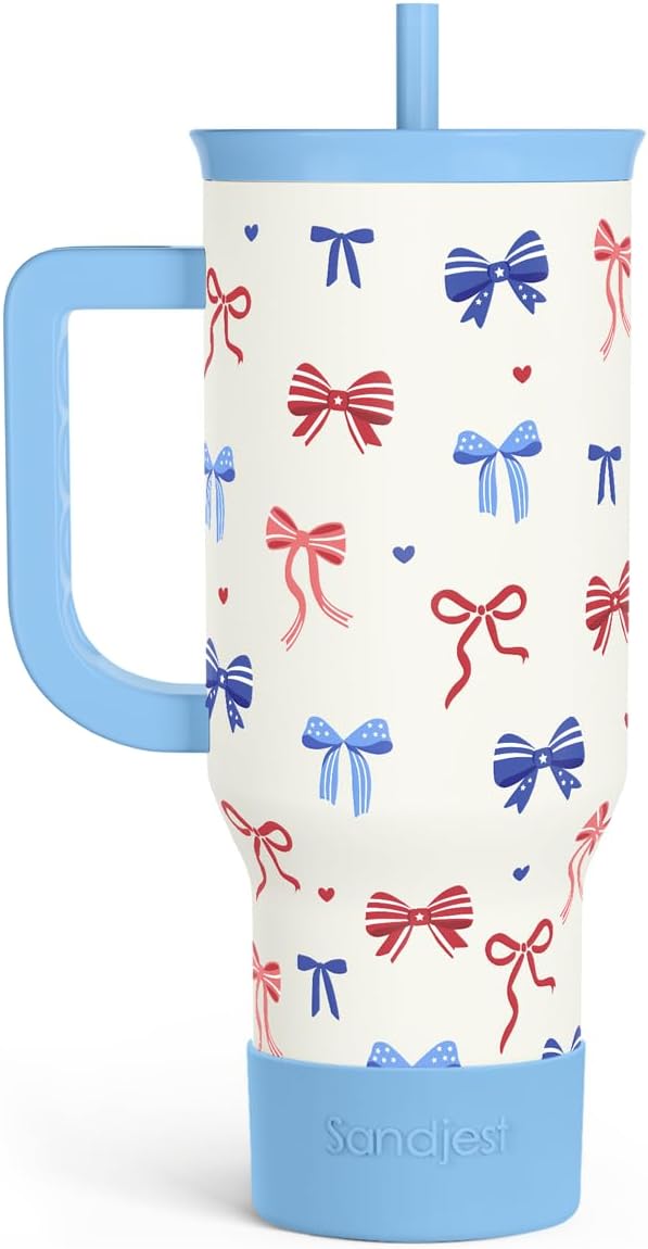 SANDJEST Vaso de 40 onzas con asa y pajilla, taza de café de viaje de acero inoxidable aislado para mujeres, niñas, amantes de la playa, idea de regalo para cumpleaños, Navidad, día de la madre, vacaciones de verano (color)