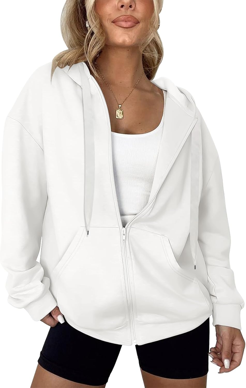 LYHIPSS - Sudaderas con capucha de gran tamaño para mujer, ligeras, con cremallera completa, manga larga, con cordón