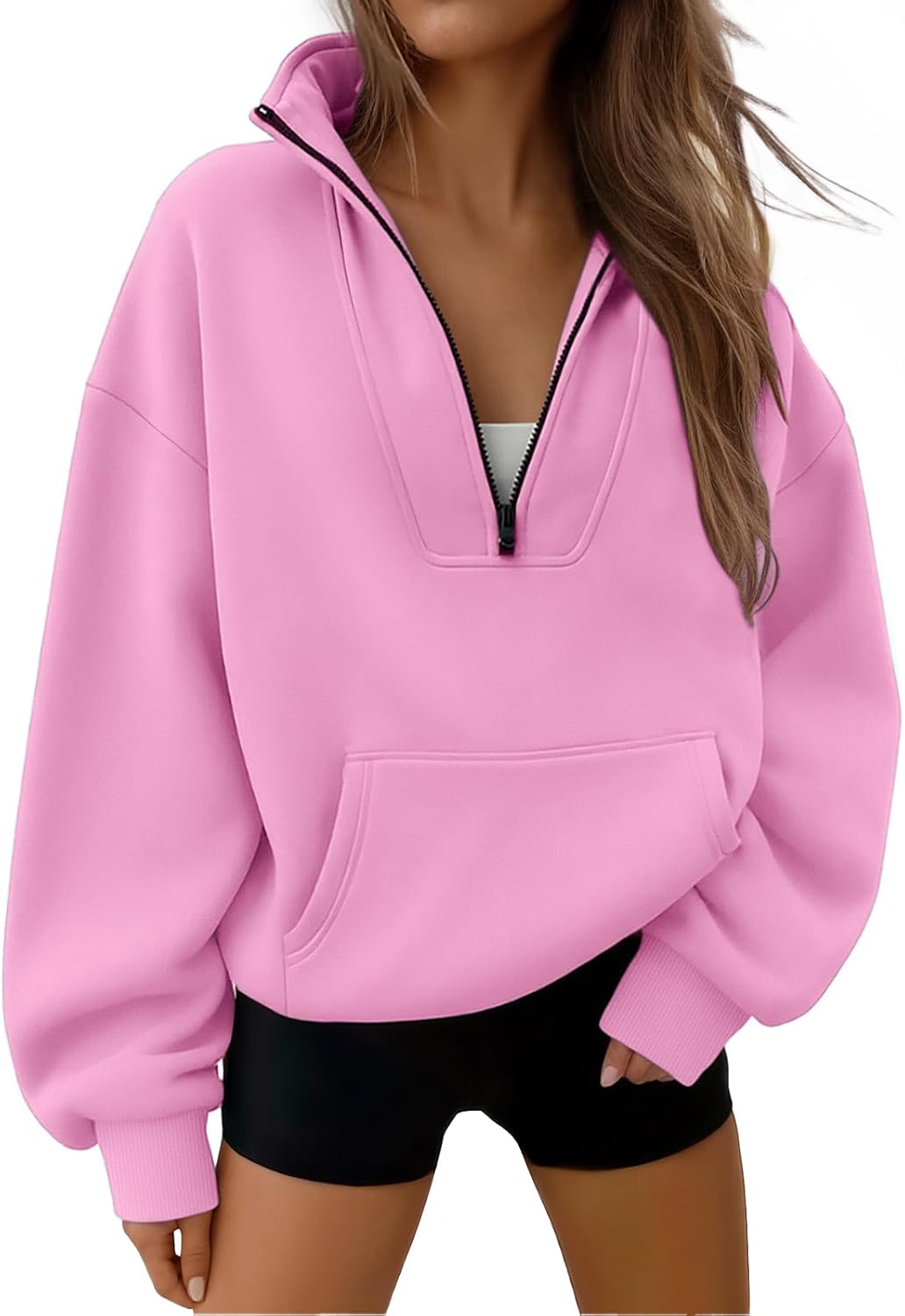 Trendy Queen - Sudaderas con medio cierrey capucha de gran tamaño, comoda, extragrande, para otoño, Y2K, ropa de invierno, 2024