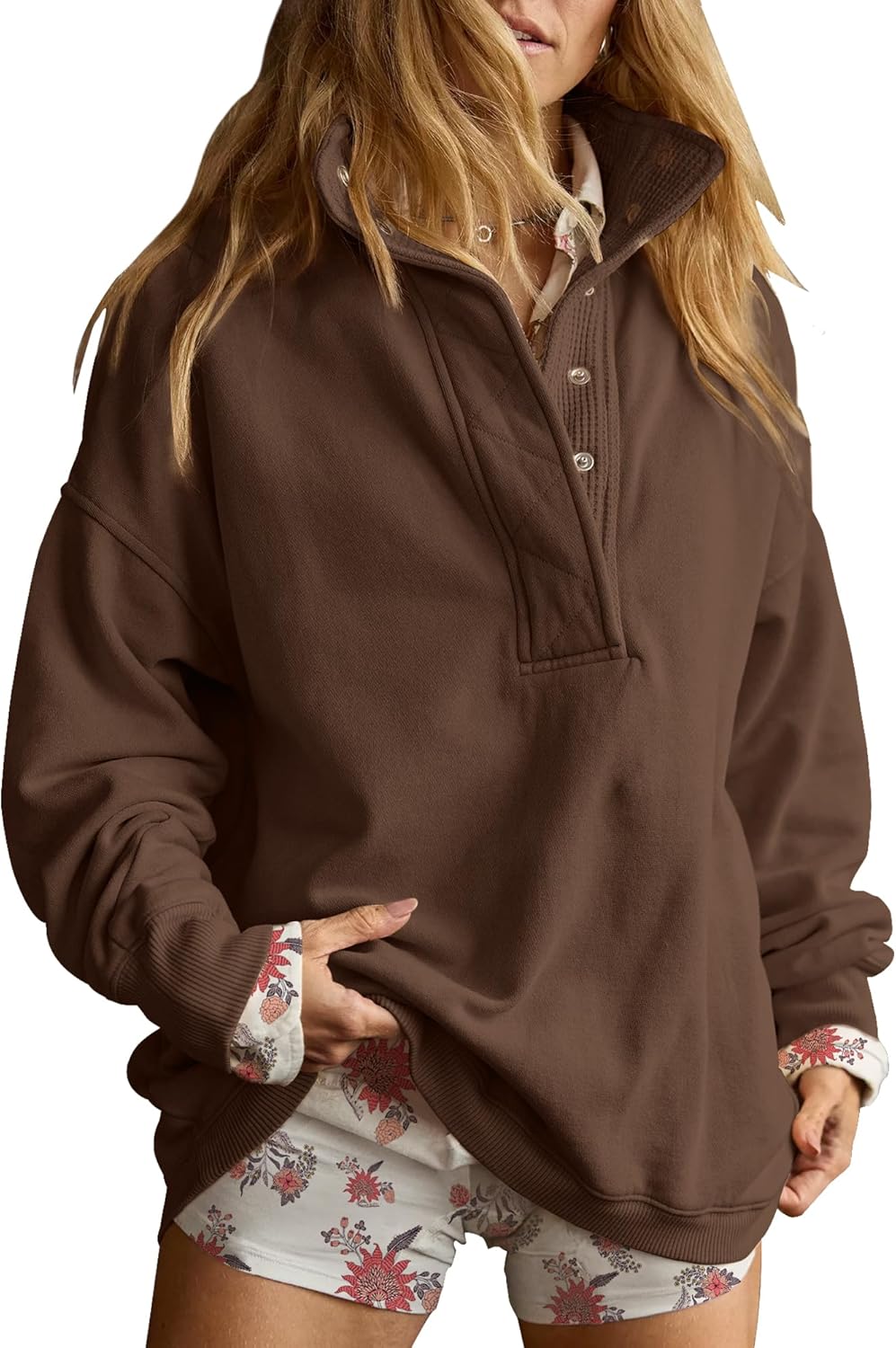 Gacaky - Sudadera para mujer de talla extragrande, informal, de manga larga, con botones, cuello Henley, ropa a la moda