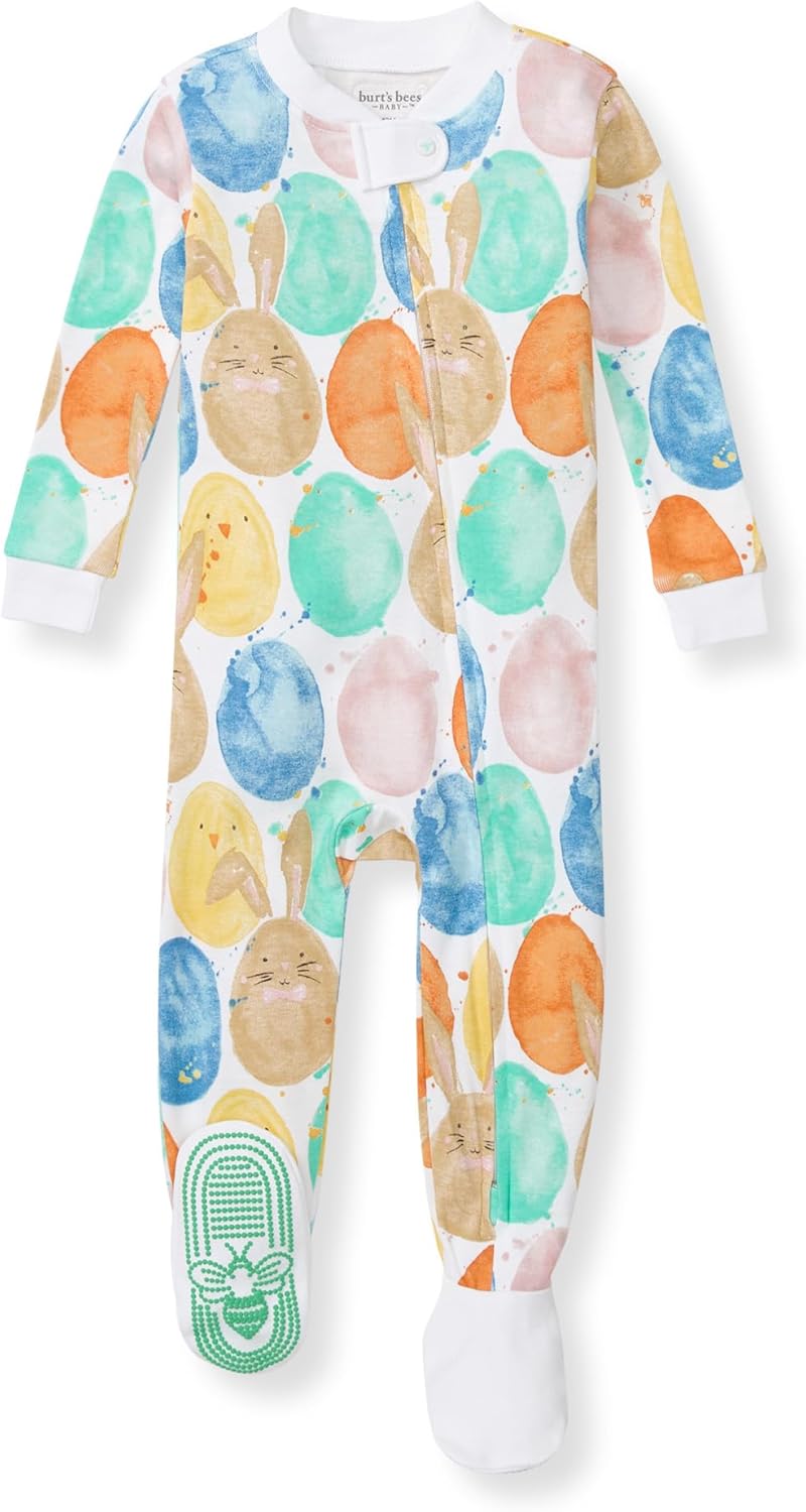 Burt's Bees Baby Pijama para niñas, 100% algodón orgánico, pijama de una pieza, overol con cremallera diagonal, ajuste cómodo