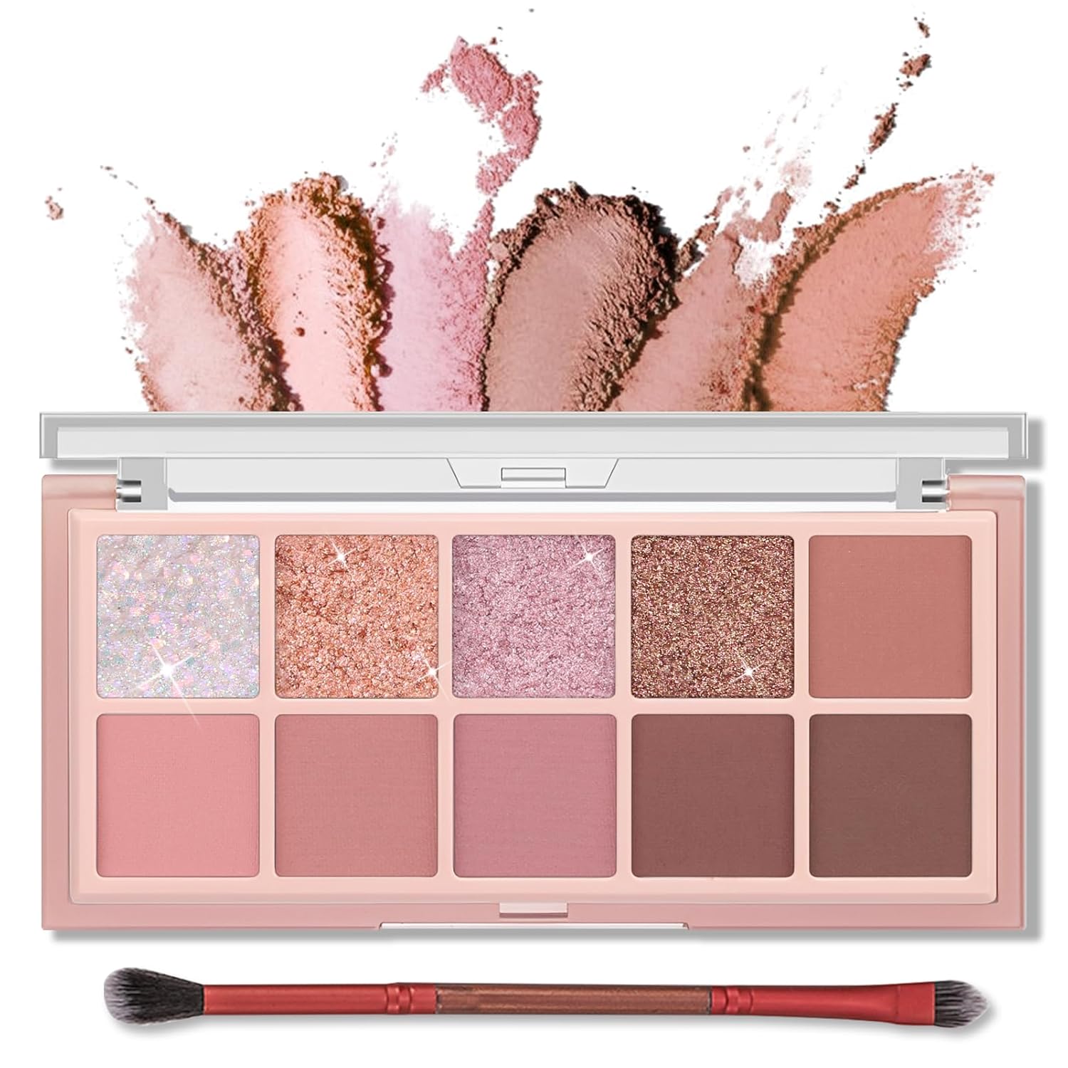 Erinde 10 colores paleta de sombra de ojos desnuda, paleta de maquillaje de sombra de ojos mate marrón taupe, paleta de ojos ahumados gris neutro, ultra-mezclable, sombra de ojos natural de larga