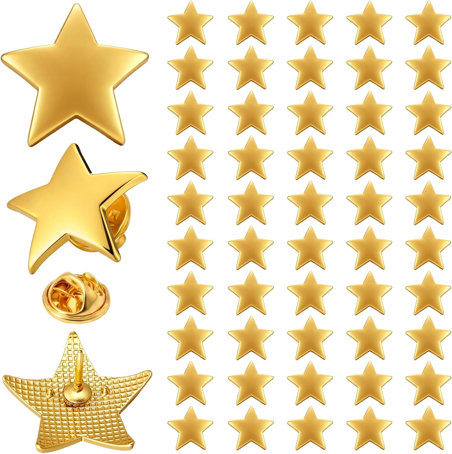 Lyrow 25/50/100/150/300 piezas de pines de estrella dorada a granel de metal dorado Y2K motivacionales para el día patriótico de los veteranos Bckpack broche de solapa