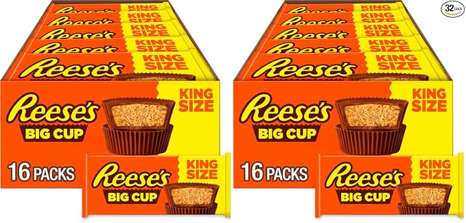 REESE'S Big Cup - Tazas de mantequilla de maní de chocolate con leche, tamaño King, paquetes de dulces, 2.8 onzas (16 unidades)