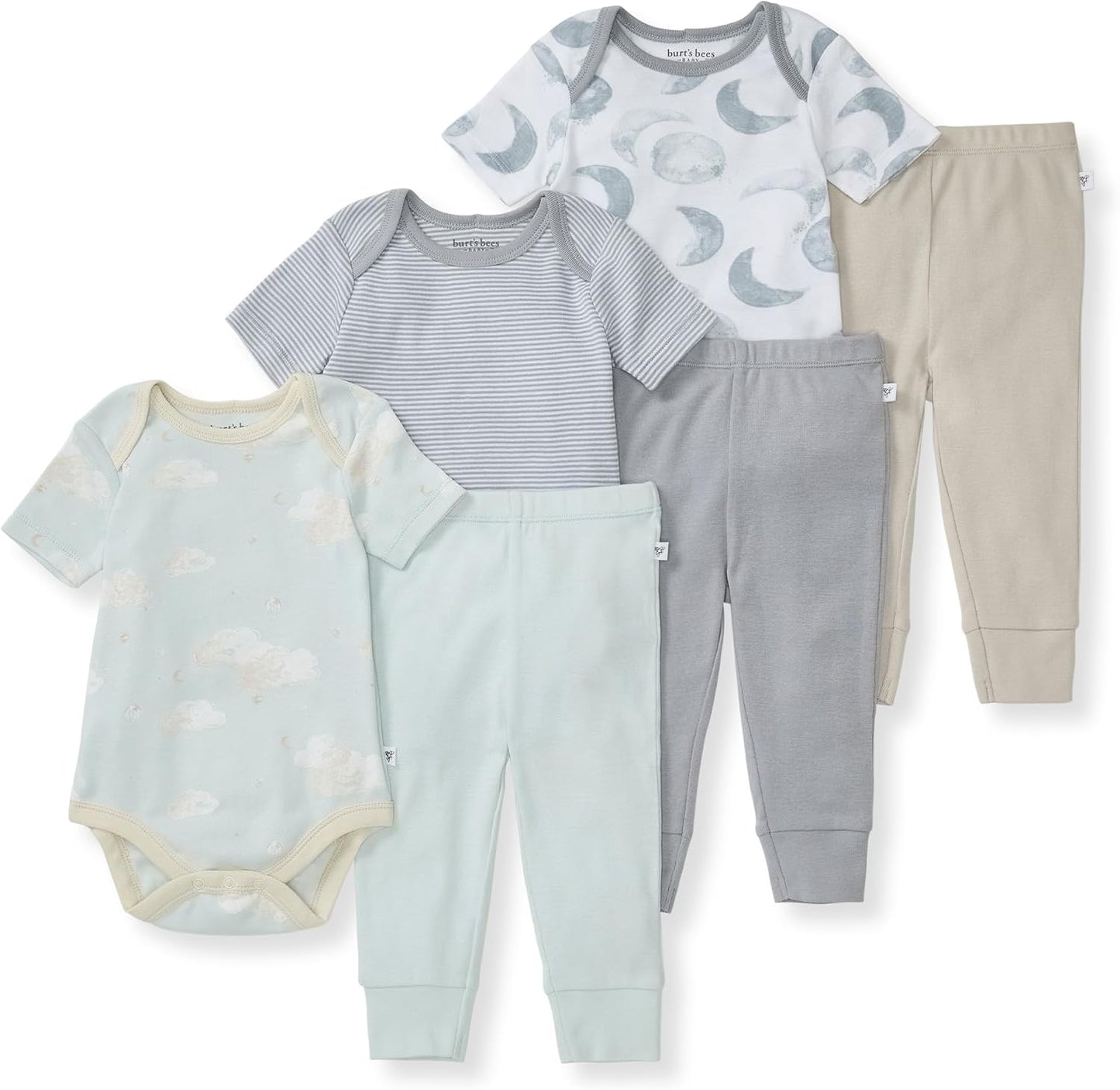 Burt Bees - 6Pk Baby Girl Organic Cotton Bodysuit & Pant Set, Ranunculus