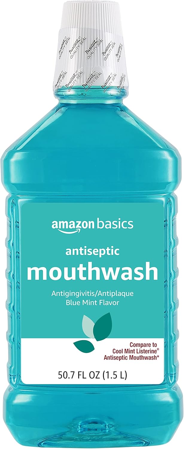 Basics Enjuague bucal antiséptico, menta azul, 1 litro, 33.8 onzas líquidas, 1 paquete (anteriormente Solimo)