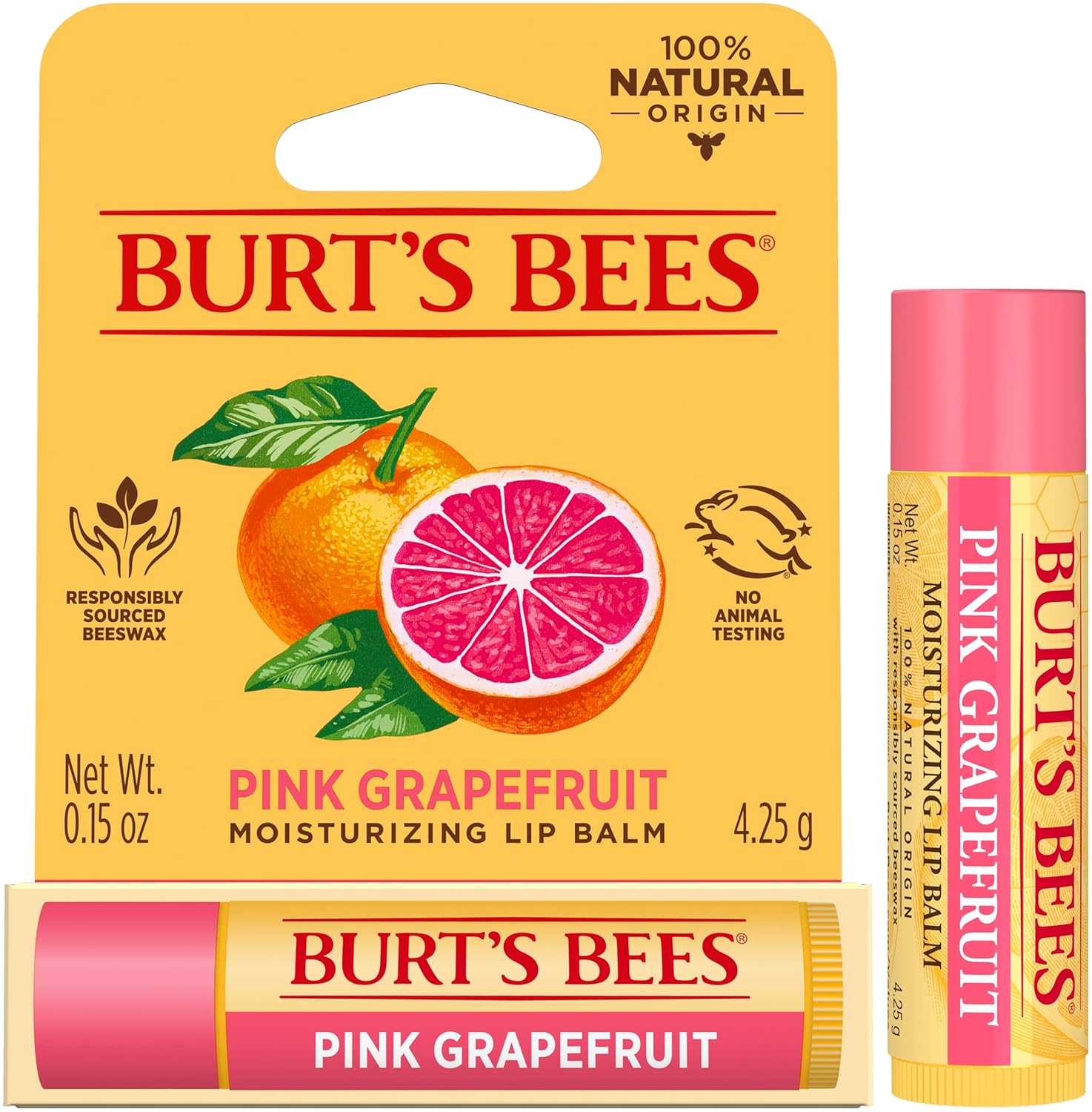 Burt's Bees Bálsamo labial de cera de abejas, hidratante labial con cera de abejas de origen responsable, sin tinte, tratamiento labial acondicionador natural, 1 tubo, 0.15 onzas.