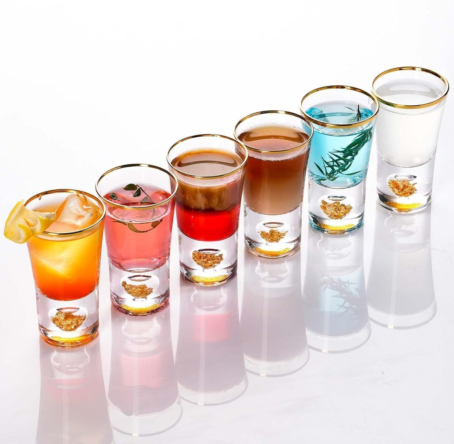 【morningplace】Crystal Shot Glass Heavy Base with 4K Gold Foil Flakes Heat Resistant Cup Gift Tequila Espresso Party (Set of 6)