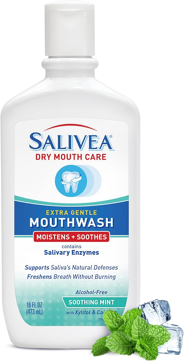SALIVEA Dry Mouth Mouthwash Soothing Mint Flavor 16 oz Bottle Pack of 2 | Natural salivary enzymes gently freshen breath and aid daily oral care, sensitive-mouth formula for kids and adults