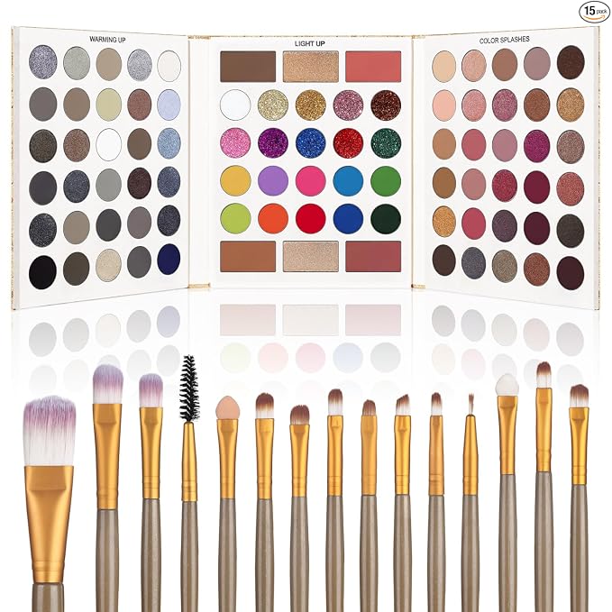 UCANBE Eyeshadow Palette with 15Pcs Brushes Makeup Set, Pigmented 86 Colors Make Up Sets Valentine's Day Gift, Matte Shimmer Glitter Eye Shadow Pallet Highlighter Contour Blush Powder Brush Beauty Kit
