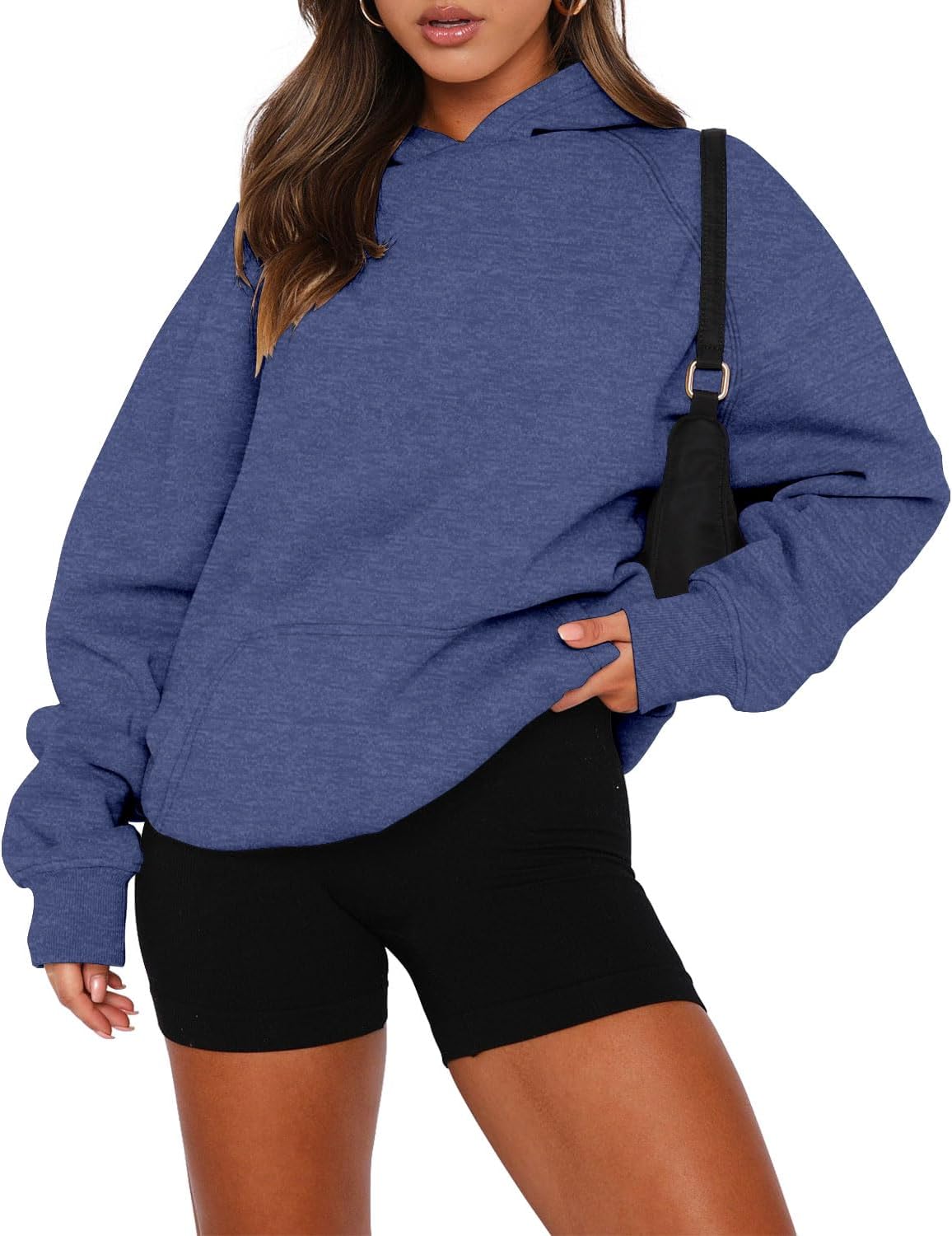 onlypuff Sudadera de manga larga con capucha para mujer, con bolsillo de canguro, suéter básico de forro polar