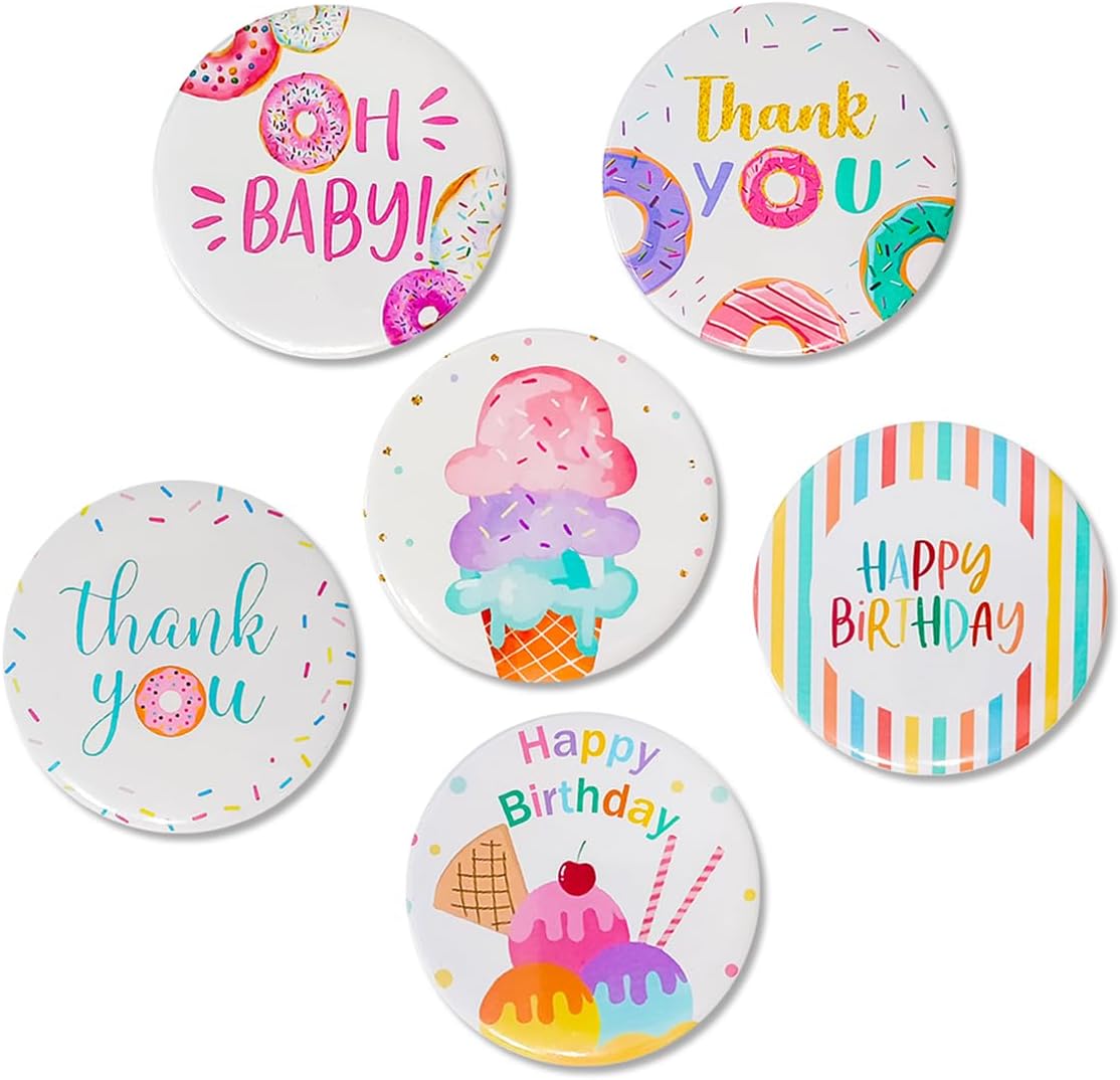 6 pines de insignias de cumpleaños, suministros de fiesta divertidos, alfileres esmaltados de metal de estaño, diseños de invitados, recuerdos