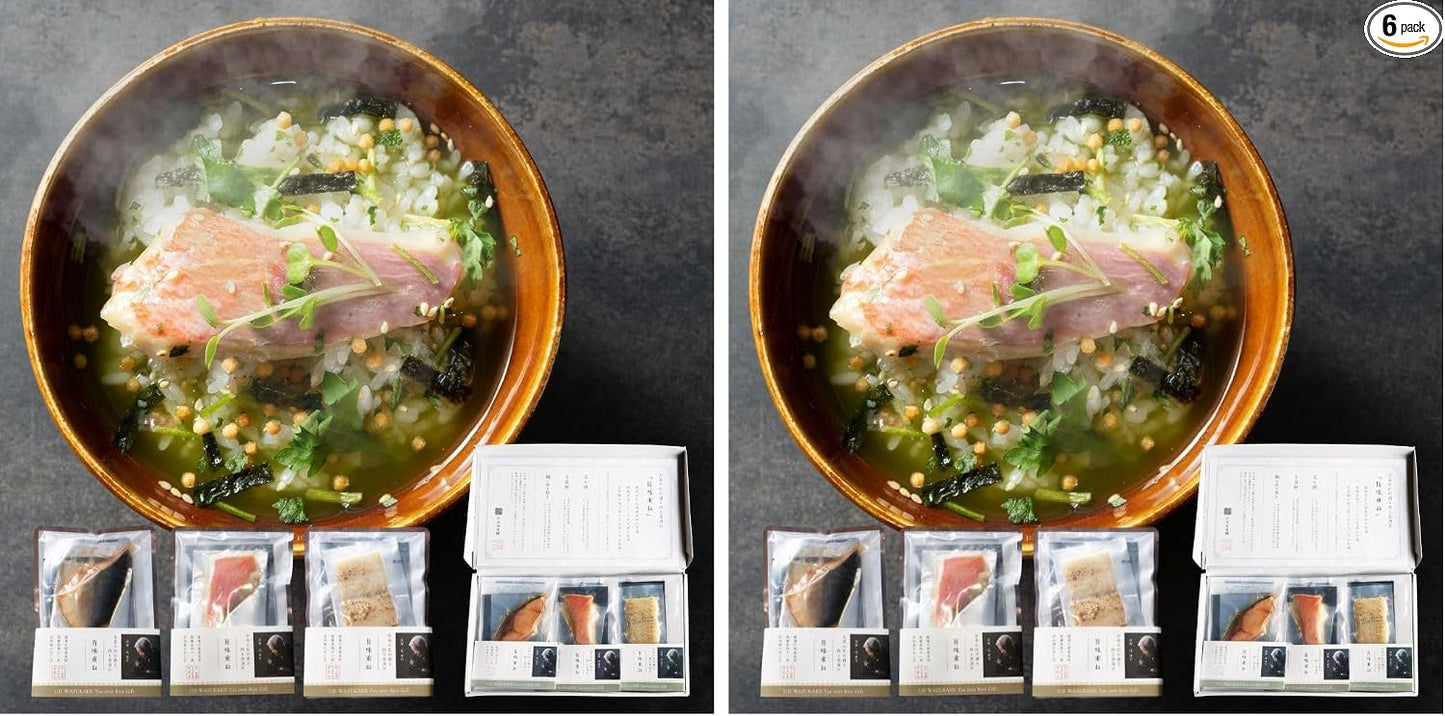 Yamashiro Bussan Ochazukey Tamaro Iri Premium Gift Seafood Gourmet ["Kodairicha Umajyugane"] 6 Meals (Kinmedai, Hamaguri, Grilled Haamo, Chicken, Buri, Anago) Domestic Tea Leaves Used (60 Years of Tea