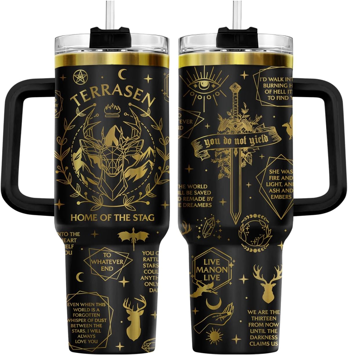 34HD Lord Fantasy Adventure - Vaso de café con aislamiento de acero inoxidable de 40 onzas, taza de viaje con asa y tapa para pajilla, segunda taza de café, regalos para amantes de los libros