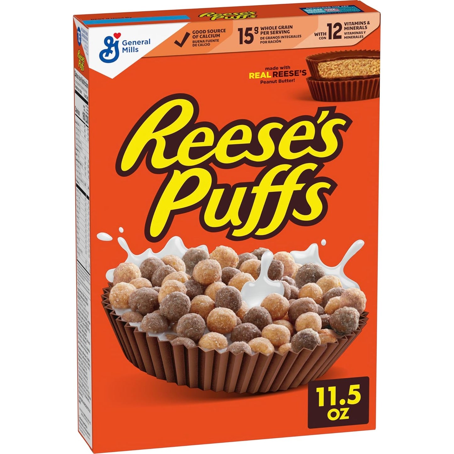 Reese's Puffs, Cereal de mantequilla de maní con chocolate, caja de 11.5 onzas (paquete de 2)