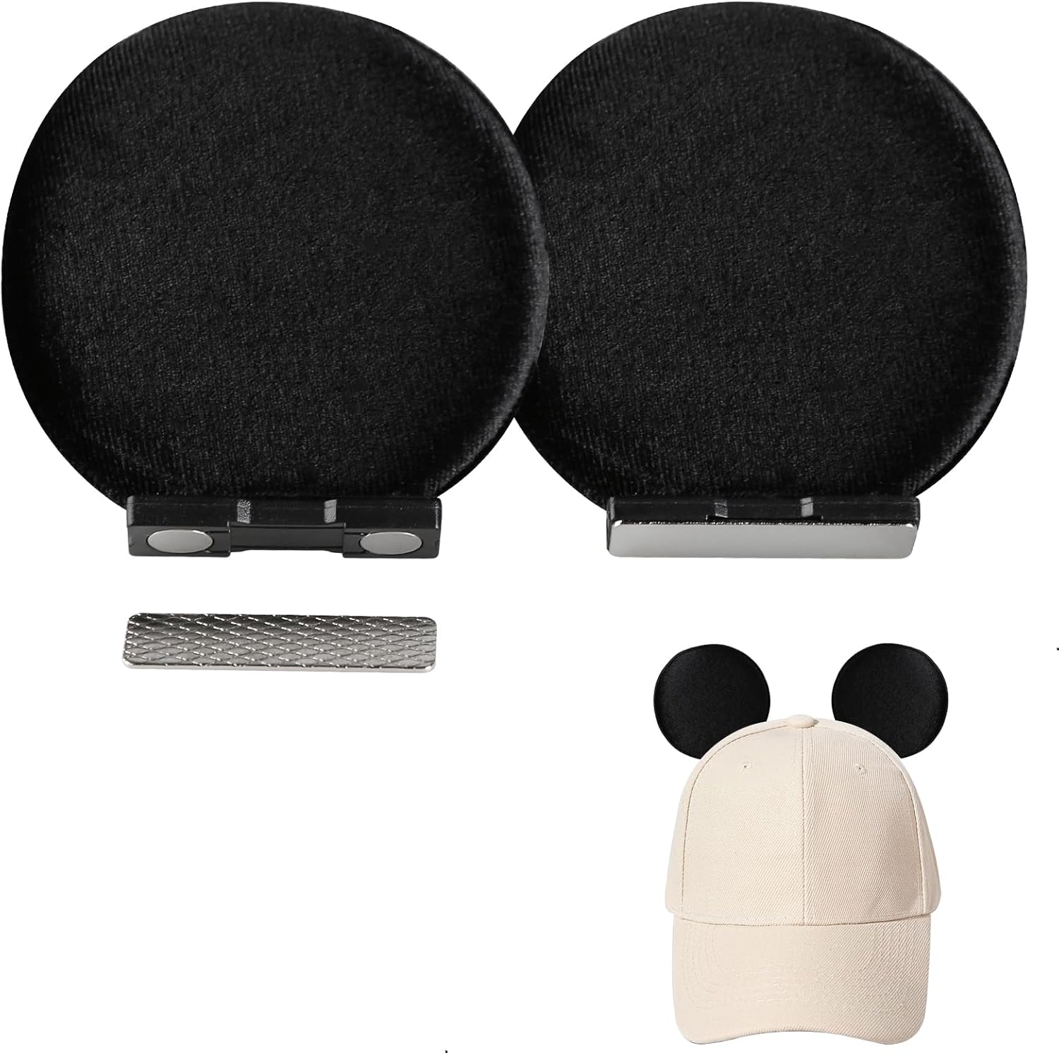 Magnetic Mouse Ears for Hats, Removable Magnet Minni Ear for Cap, Clip-On Hat Accessory,Theme Park Gifts