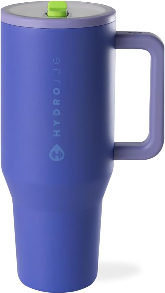 HydroJug Traveler - Botella de agua 32 oz con asa y pajilla abatible, apto para soporte para vasos, resistente a fugas, reutilizable, aislado, acero inoxidable y base de goma, unisex, rosado arena