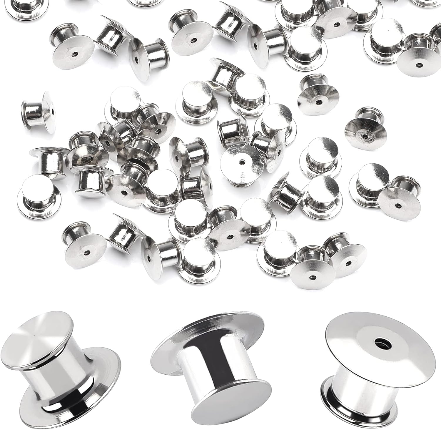30 piezas de cierres de pin de metal con parte posterior de bloqueo | Nickel Plated Copper,convenient to carry, and blend seamlessly behind any pin,No Tools Required Spring Loaded Lock