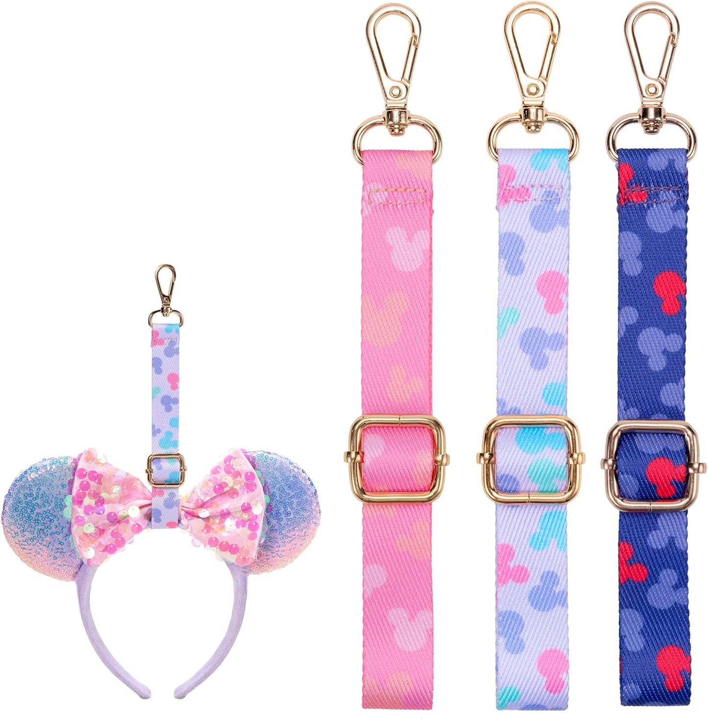 3 piezas de soporte de orejas de ratón para mochila, tema de parque de diversiones, elementos esenciales para el viaje, encanto de bolsa, llavero ajustable, cordón, organizador, decoración