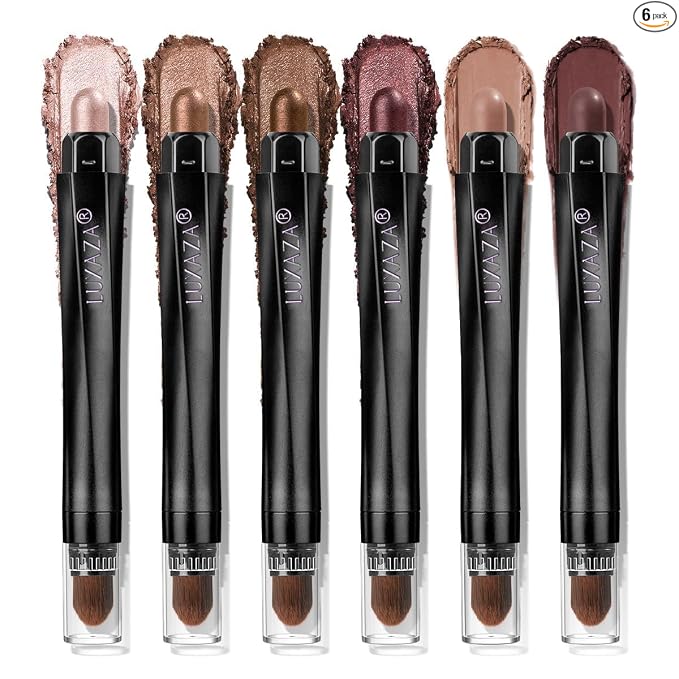 LUXAZA PRO Neutral Eyeshadow Stick Makeup 6PCS Set, Brown Nude Metallic Shimmer Matte Cream Eye Shadow Palette Eyeliner Brightener Pencil Crayon, Party Makeup - BROWN CANYON
