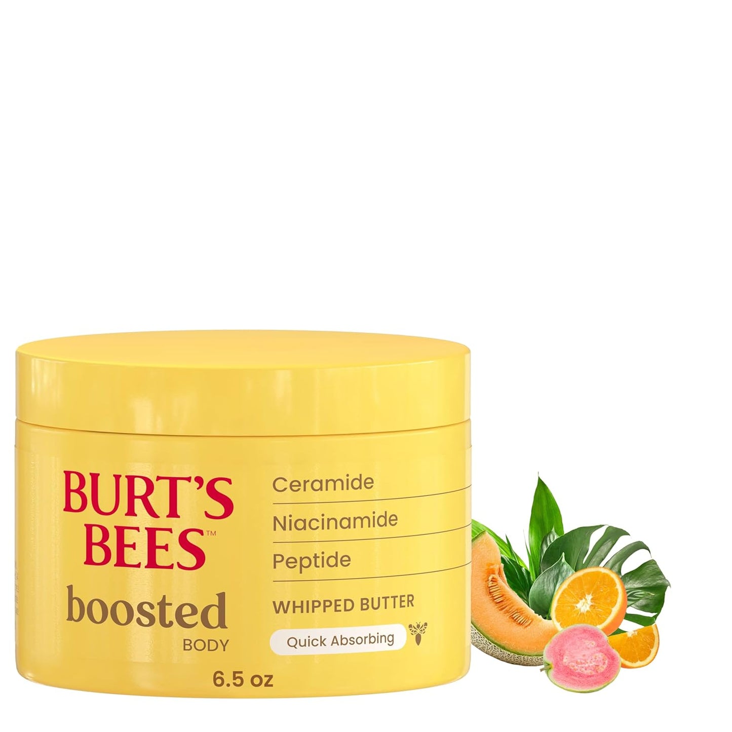 Burt's Bees Loción corporal potenciada, con un complejo de ceramida, niacinamida y péptidos, loción diaria ligera que ayuda a aumentar la barrera cutánea, aroma tropical, botella de 13 onzas