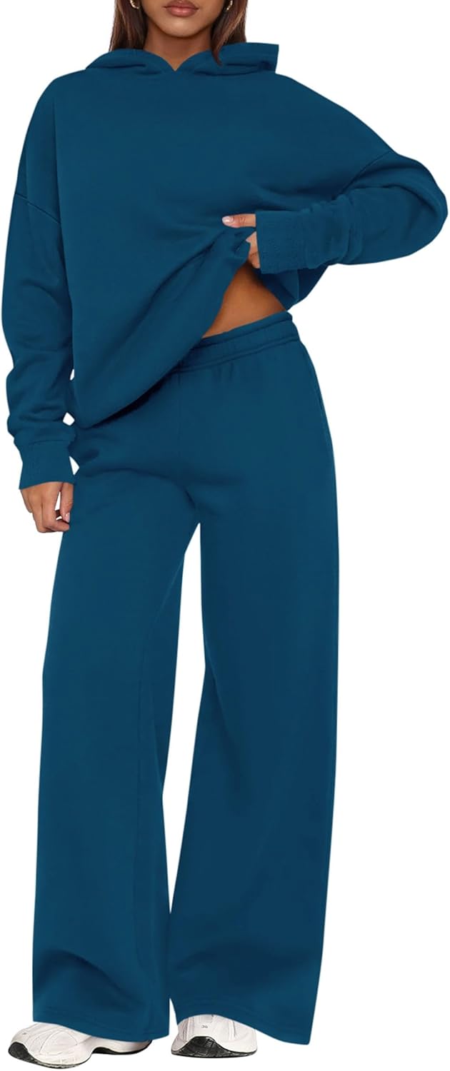 PRETTYGARDEN - Conjunto deportivo de 2 piezas para mujer, sudadera con capucha de manga larga, pantalones deportivos holgados y anchos, para otoño