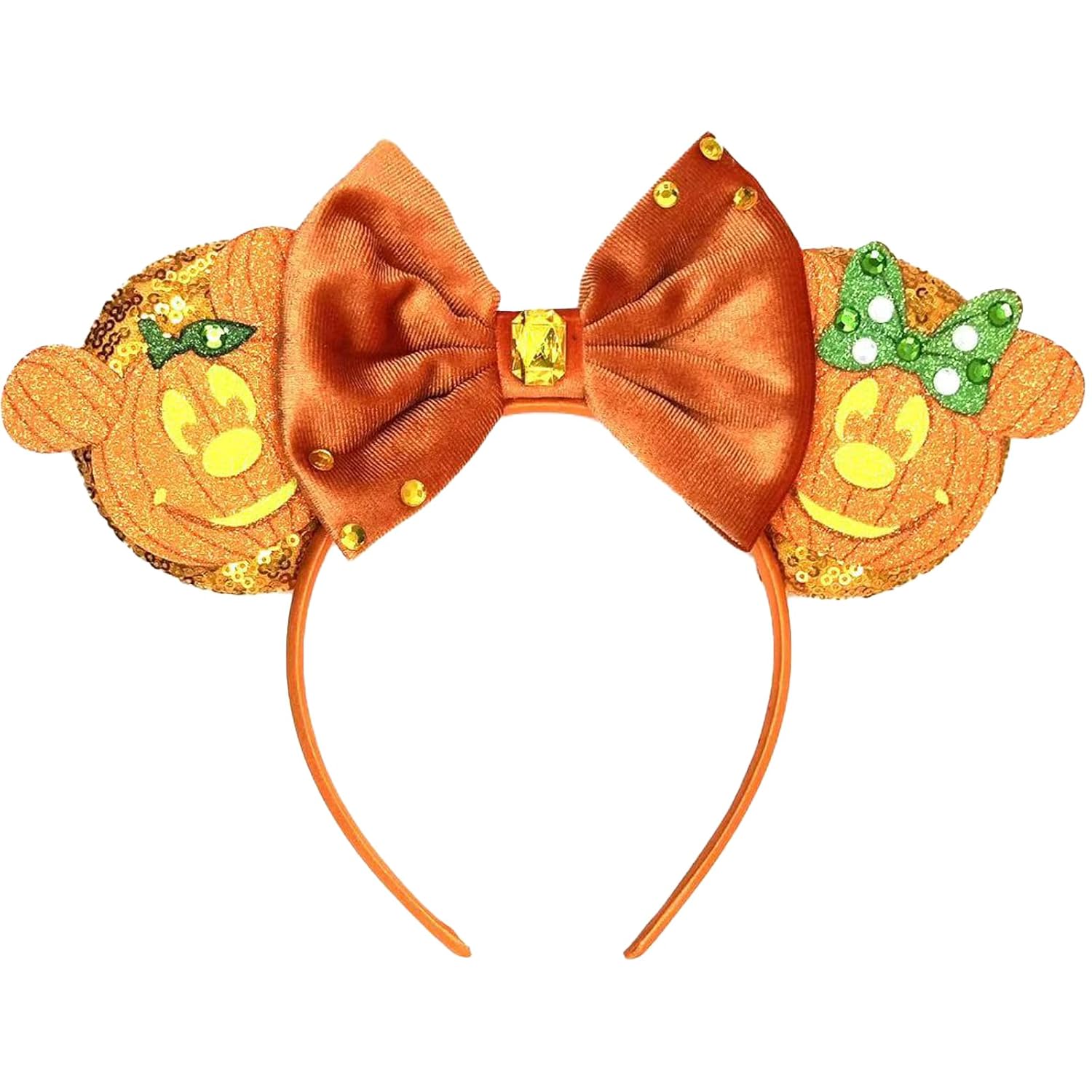 Diadema con orejas de ratón - Banda para el pelo con purpurina para fiestas en parques temáticos, blanco, verde, 1 recuento (paquete de 1)