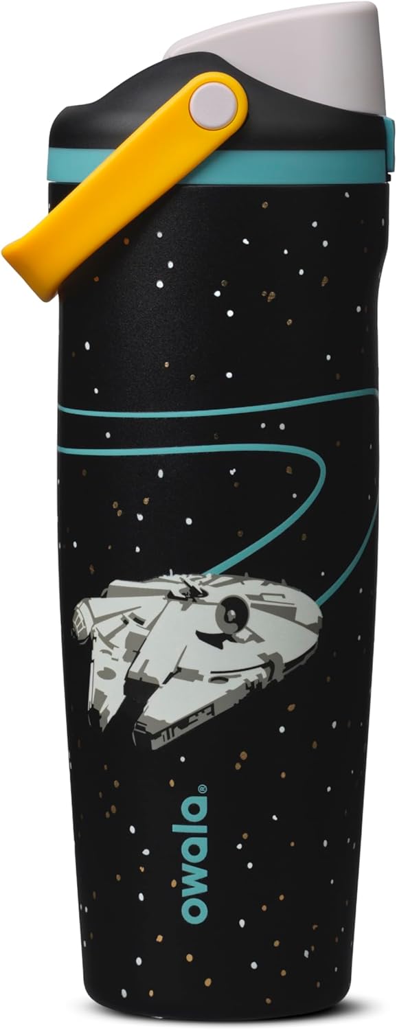 Owala Star Wars FreeSip Sway - Botella de agua aislada de acero inoxidable con boquilla bidireccional, popote integrado y asa de cubo, hecha para viajes, escuela y deportes, 30 onzas, sin BPA, a