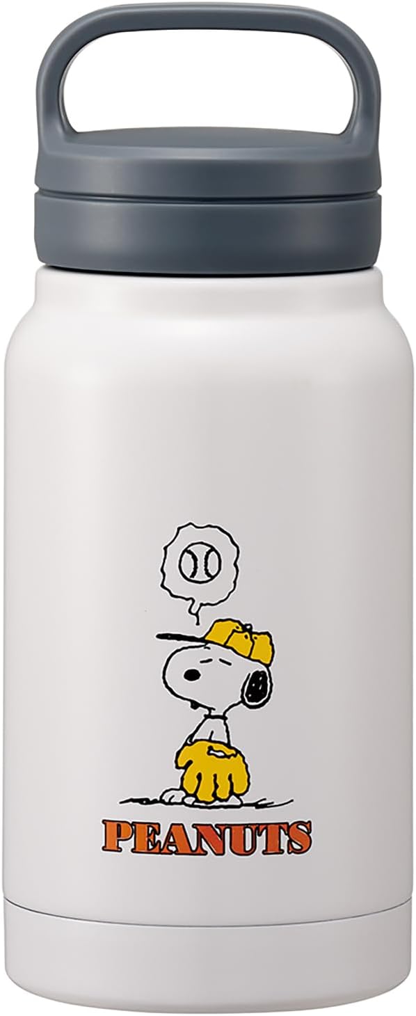Skater Water Bottle 1200ml / 1.2 Liters with Handle, Large Capacity, Keeps Hot and Cold, Stainless Steel, Mug Bottle, Sports Bottle, Easy to Clean, Wide Mouth, Snoopy Baseball STSC12-A