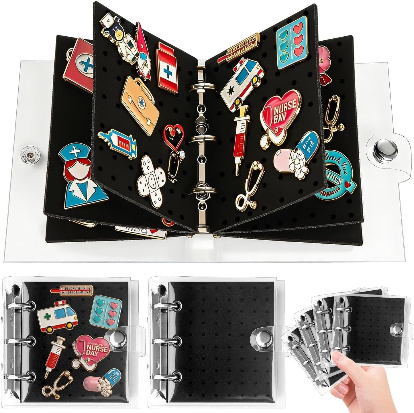 2 unids Mini esmalte Pin Display Book Portable Pin Trading Book Organizador caso | Mini tablero de pines con páginas protectoras, carpeta compacta para mostrar insignias, broches, colecciones de joyas