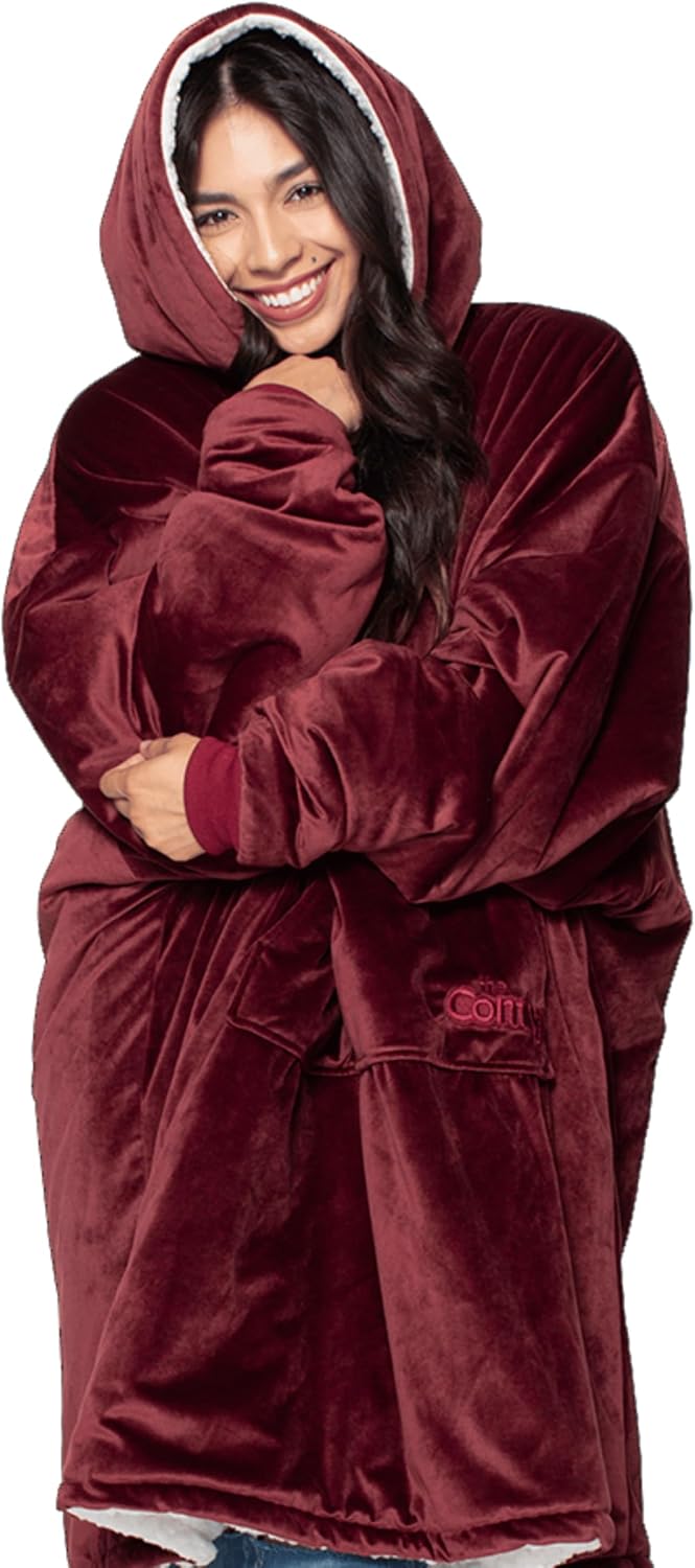 THE COMFY Original - Manta de forro polar de microfibra con forro sherpa, diseño de gran tamaño con capucha y bolsillo de Shark Tank