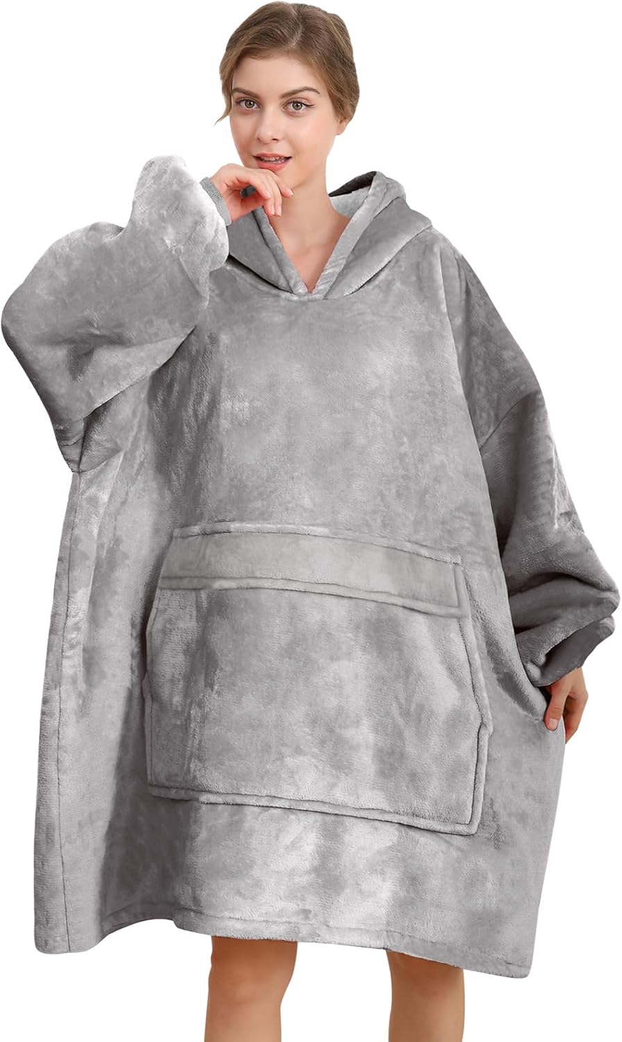 Manta con capucha portátil, sudadera con capucha esponjosa extragrande para mujeres, sudadera de sherpa cálida y acogedora de regalo, talla única para todos