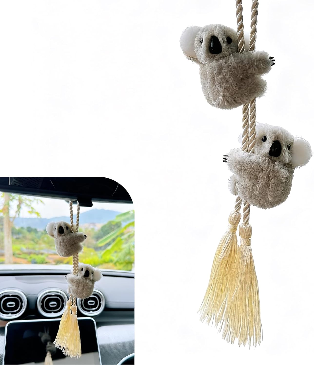 Lindo adorno colgante de koala oscilante para automóvil, colgante creativo de felpa para espejo retrovisor y decoración de consola central, divertido accesorio interior, universal para mujeres