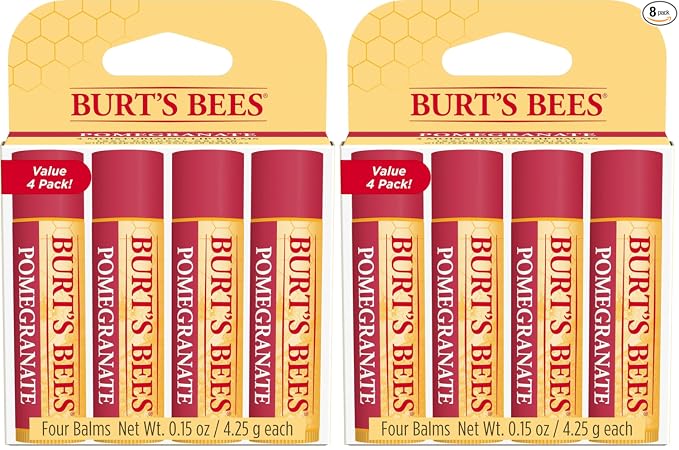 Burt's Bees - Bálsamo labial, protector labial hidratante, para hidratación durante todo el día, 100 % natural, granada con cera de abeja y extractos de frutas (paquete de 4)