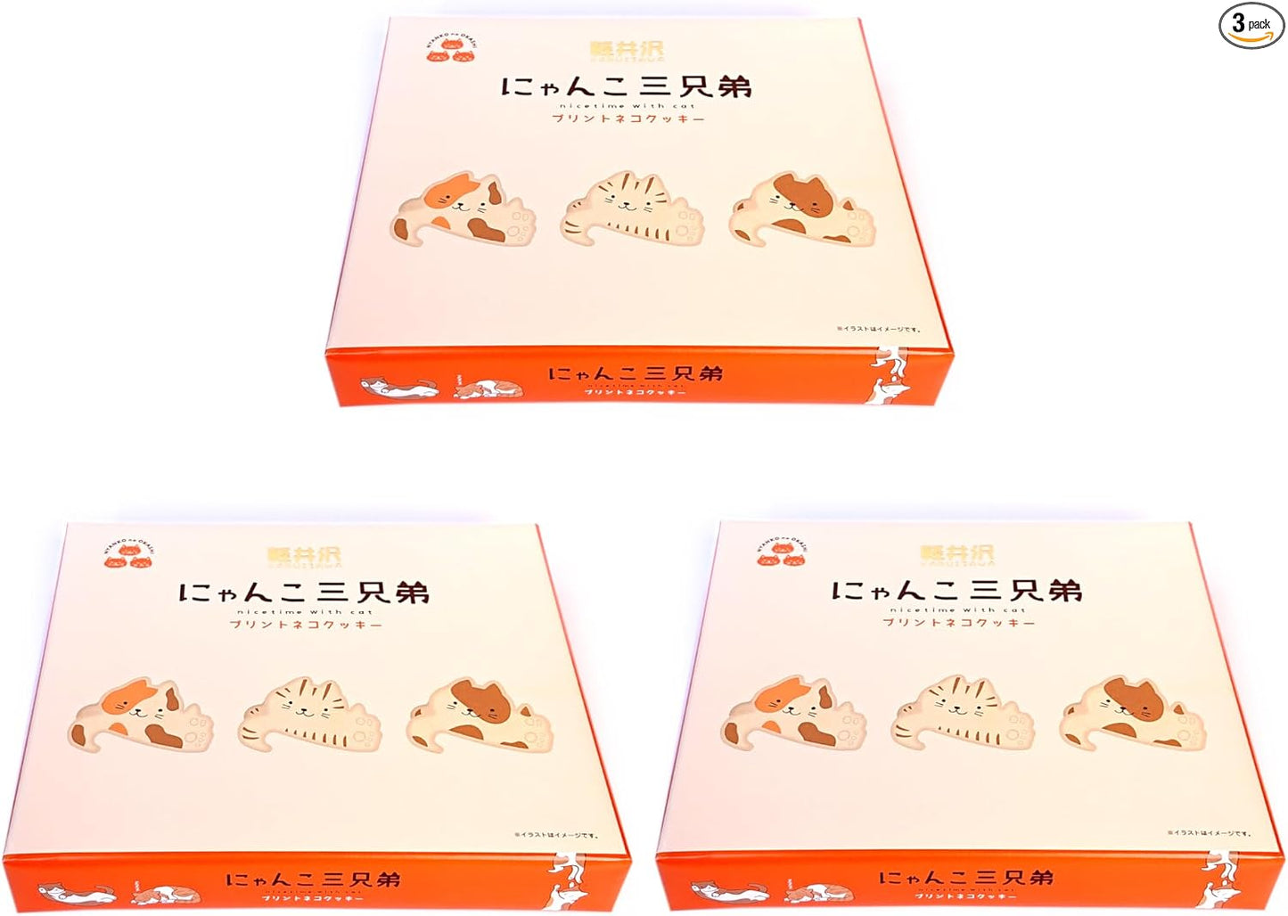 Karuizawa Cat Three Brothers Printed Cat Cookies, 12 Pieces, Shinshu Nagano (1 Box)