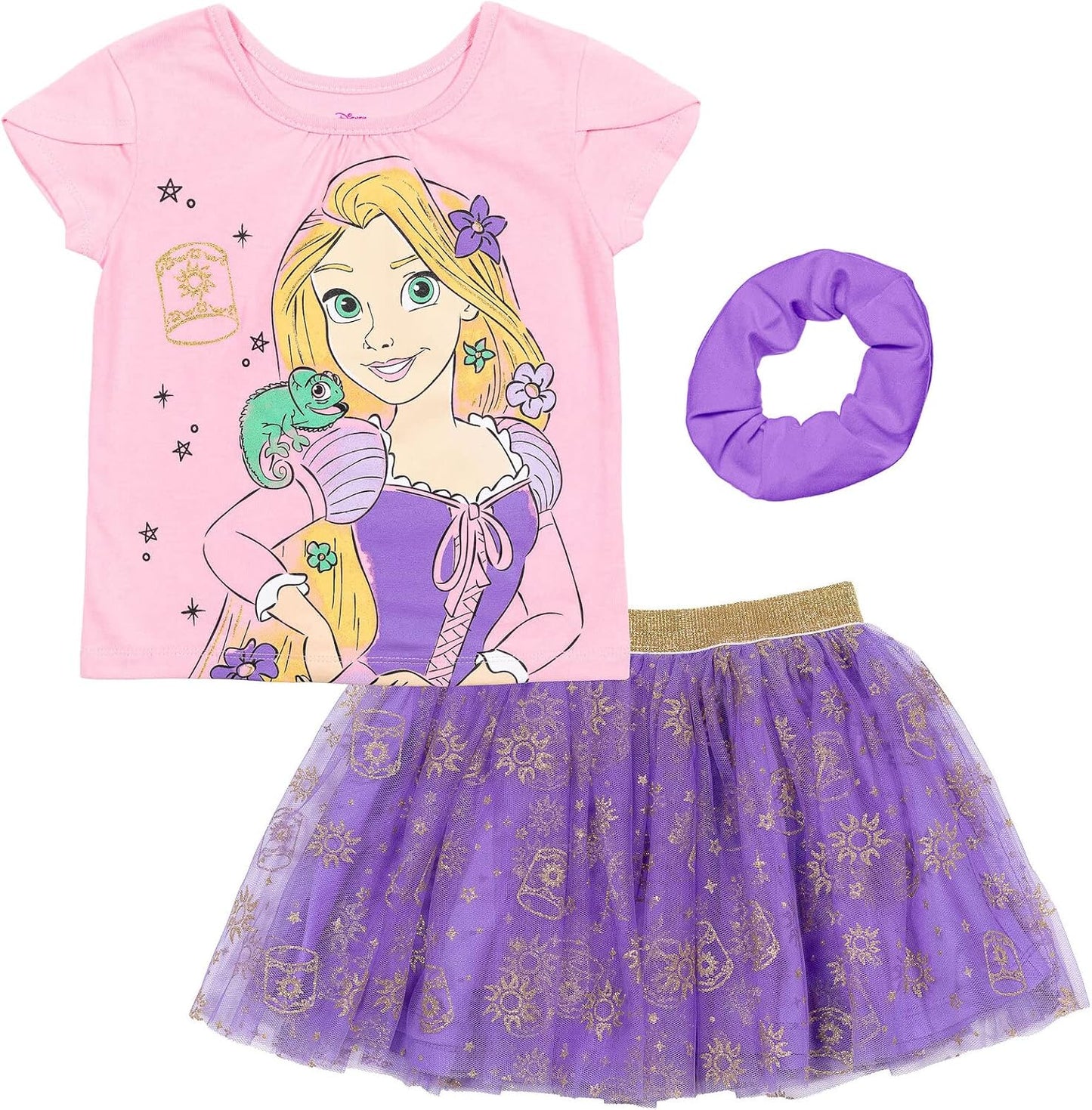 Disney Princess - Conjunto de camiseta y falda tutú para niña con coletero