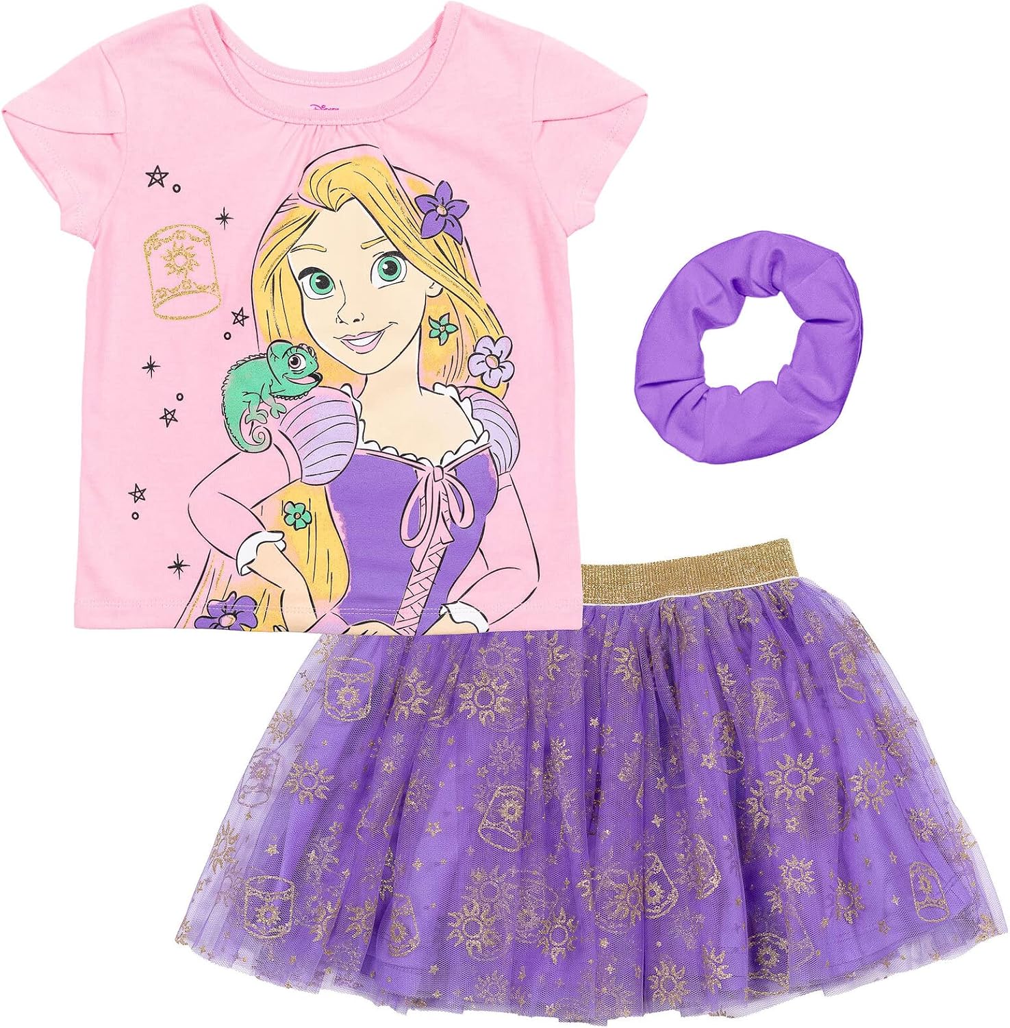 Disney Princess - Conjunto de camiseta y falda tutú para niña con coletero