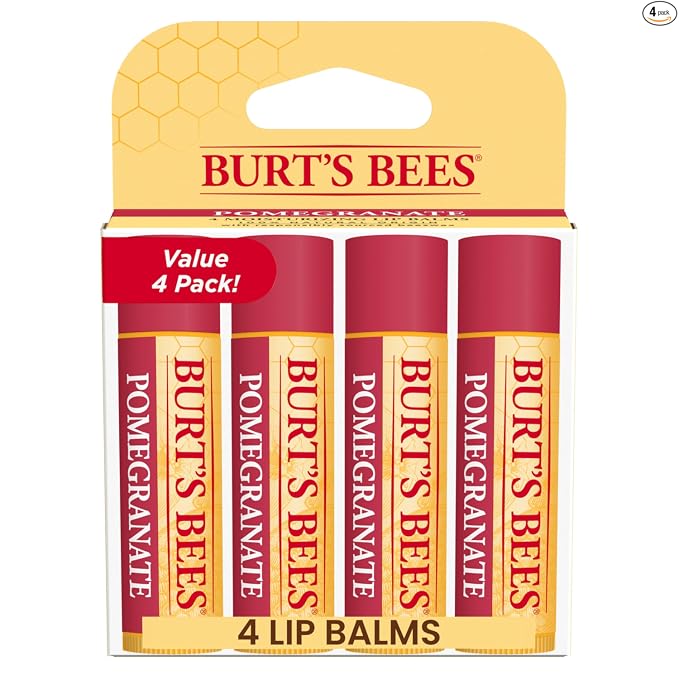 Burt's Bees Lip Balm, Beeswax, Strawberry, Coconut and Pear, and Vanilla Bean Pack, With Responsibly Sourced Beeswax, Tint-Free, Natural Lip Treatment, 0.15 oz., Four Tubes