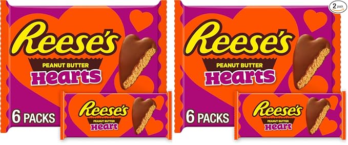 Reese's Milk Chocolate Peanut Butter Hearts, Valentine's Candy Packs, 1.2 oz (6 Count)