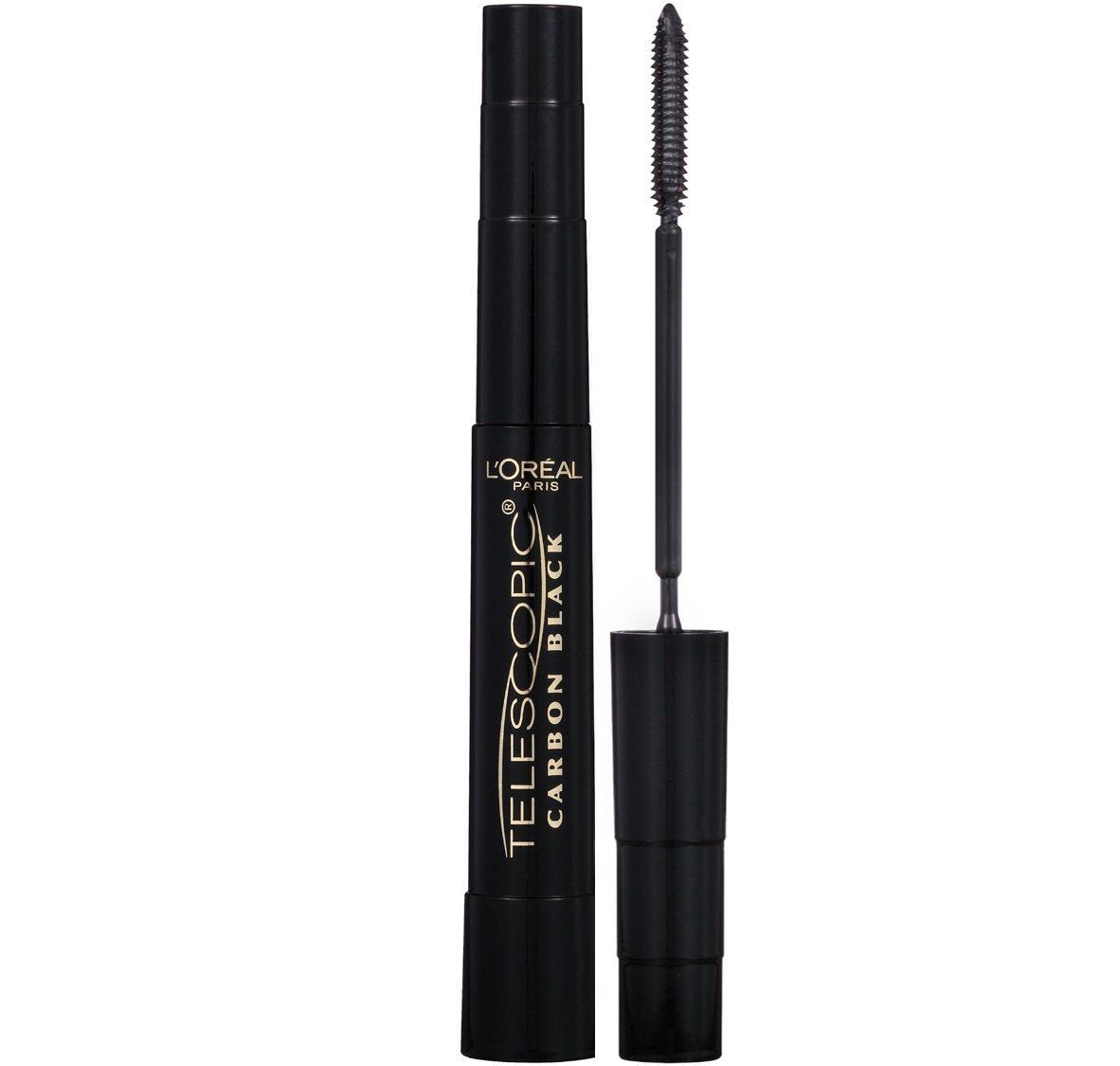 L'Oreal Paris - Máscara de alargamiento de pestañas, maquillaje telescópico original, con cepillo de doble precisión para separar pestañas, lavable, marrón negro, 8 mL, paquete de 1