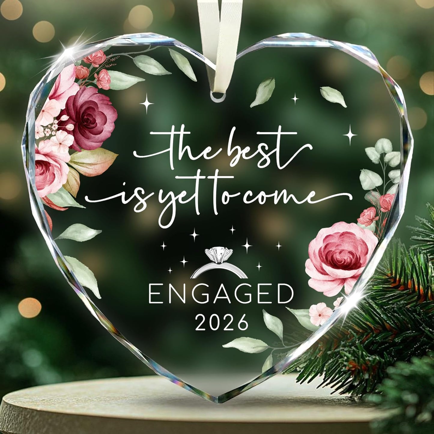 Regalos de compromiso para parejas 2026, adorno de compromiso de cristal 2026 – Adorno de rosa con lo mejor está por venir para hija, regalos recién comprometidos para pareja, amiga, prometida